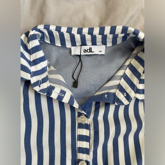 ADL striped button down midi mini dress long sleeve with tie waist size xs - Picture 4 of 6